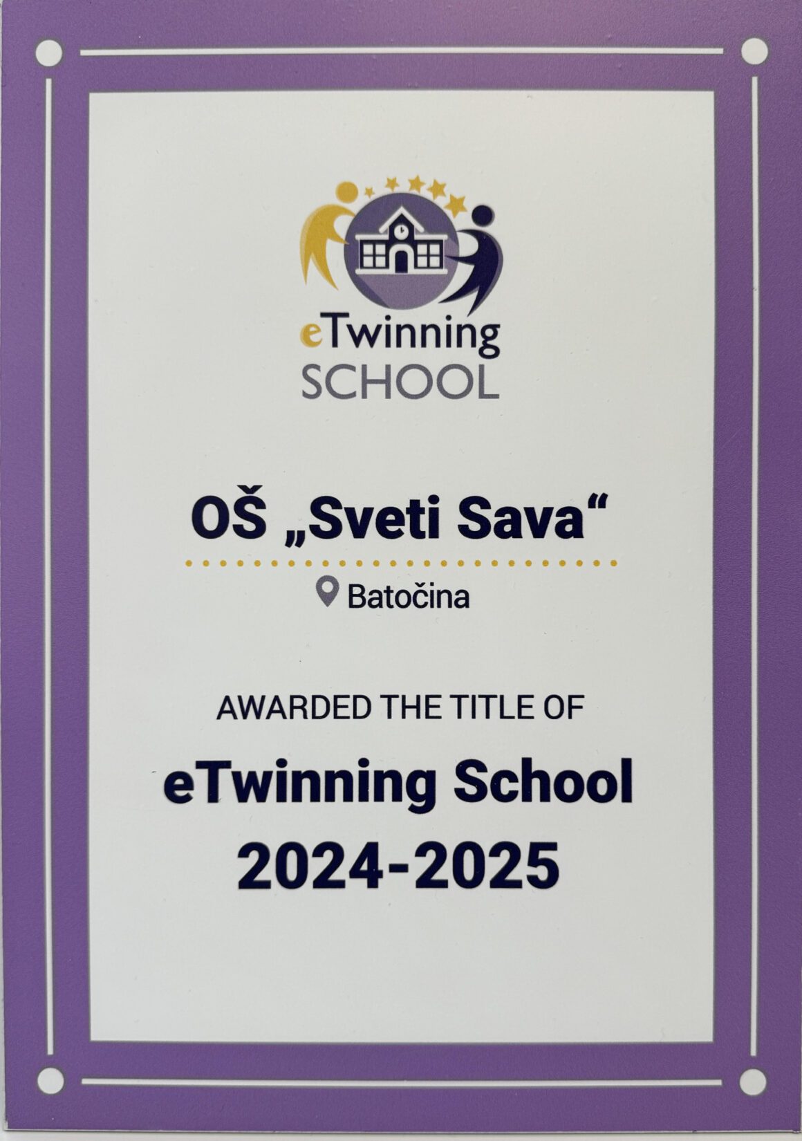 unnamed Свечана додела eTwinning ознака за ОШ ,,Свети Сава” Баточина, за 2024. и 2025. годину
