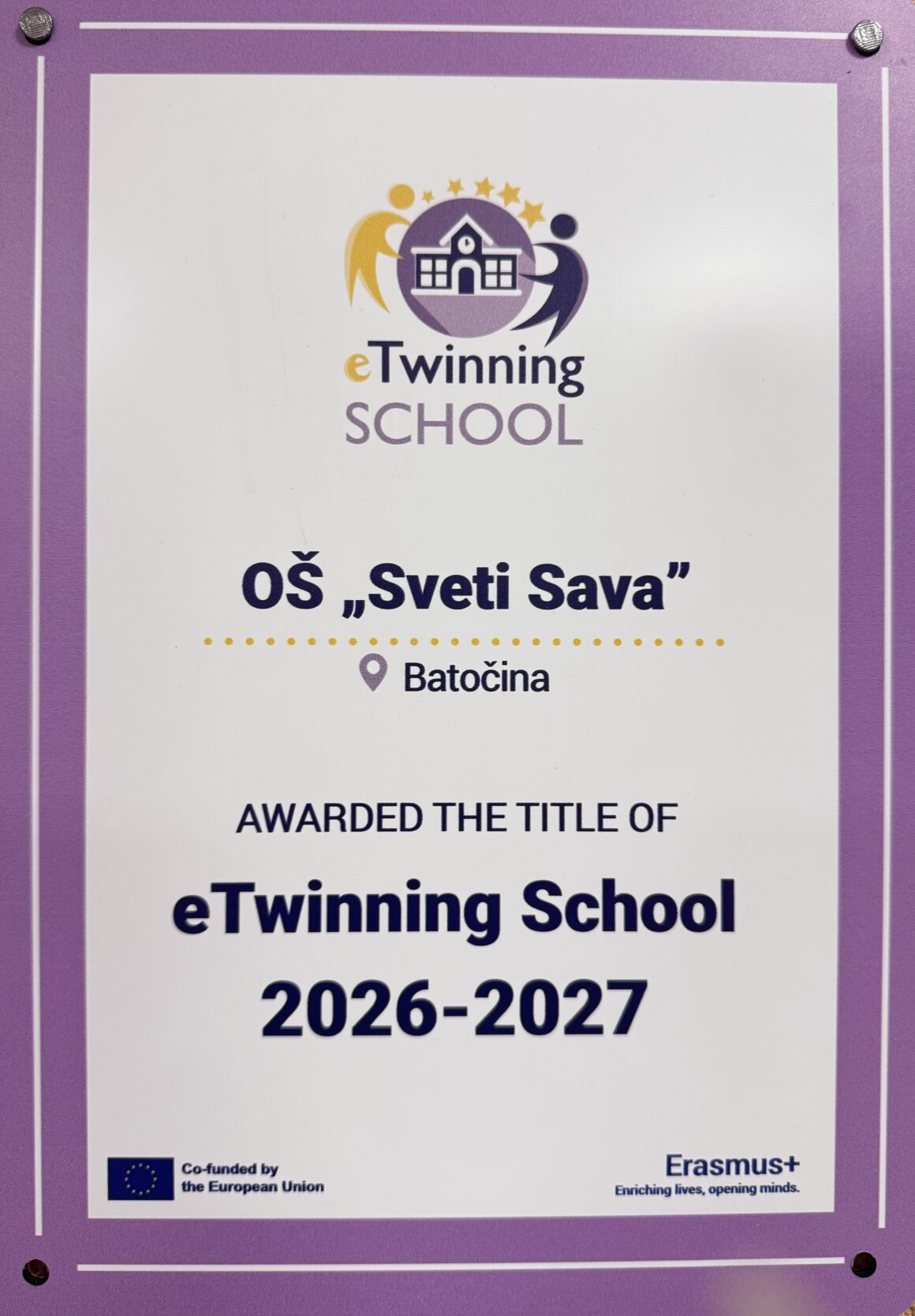 IMG_0124_edited ОШ ,,Свети Сава” добитник ознаке eTwinning школе за 2026. и 2027. годину
